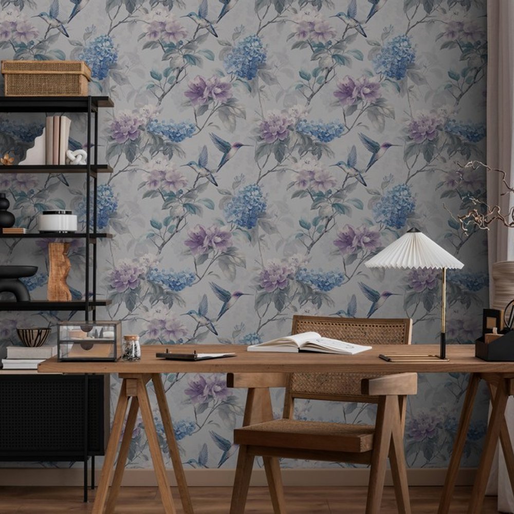 Sylvester Blue - Wallpaper - Blue - Living room - Birds - September - Non-Woven