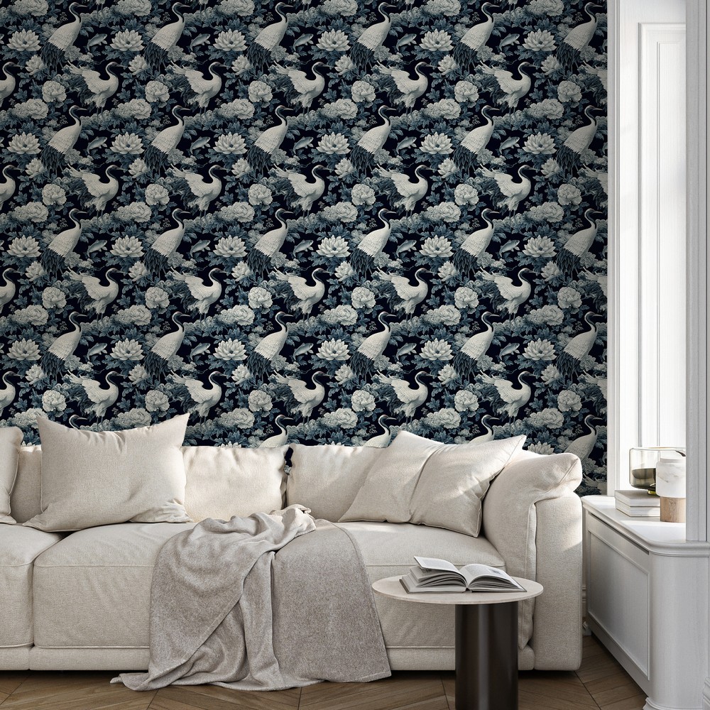 Steven Blue - Wallpaper - Blue - Living room - Birds - September - Non-Woven