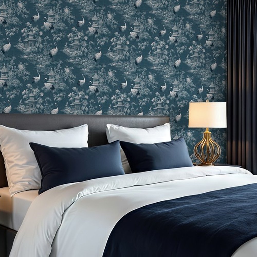 Samir Blue - Wallpaper - Blue - Bedroom - Birds - Blue Monkey - Non-Woven
