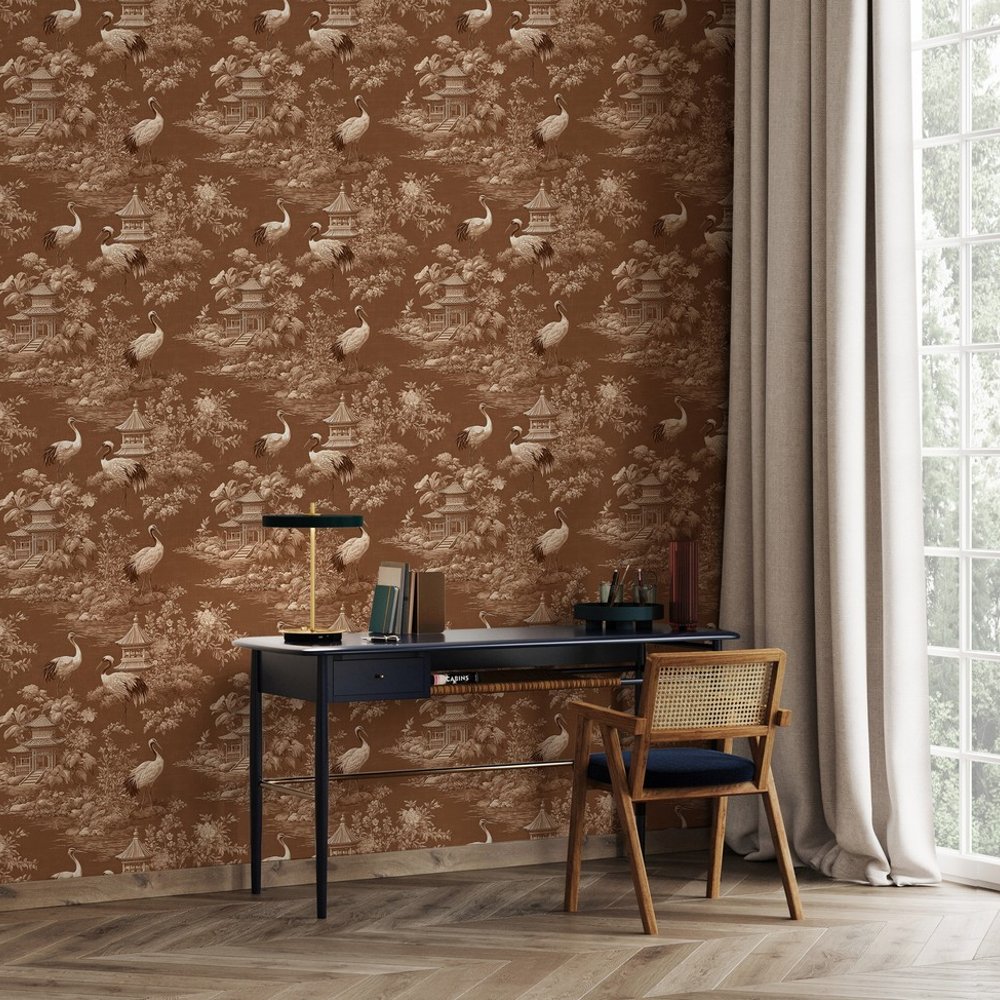 Samir Brown - Wallpaper - Brown - Office - Birds - Blue Monkey - Non-Woven