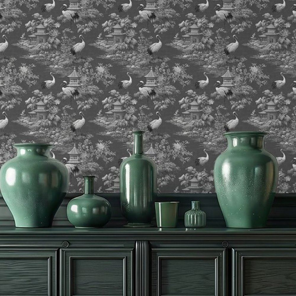 Samir Grey - Wallpaper - Grey - Living room - Birds - Blue Monkey - Non-Woven