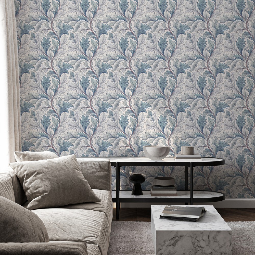 Gigi Blue - Papiers peints - Bleu - Salon - Feuille - Palette - Intissé