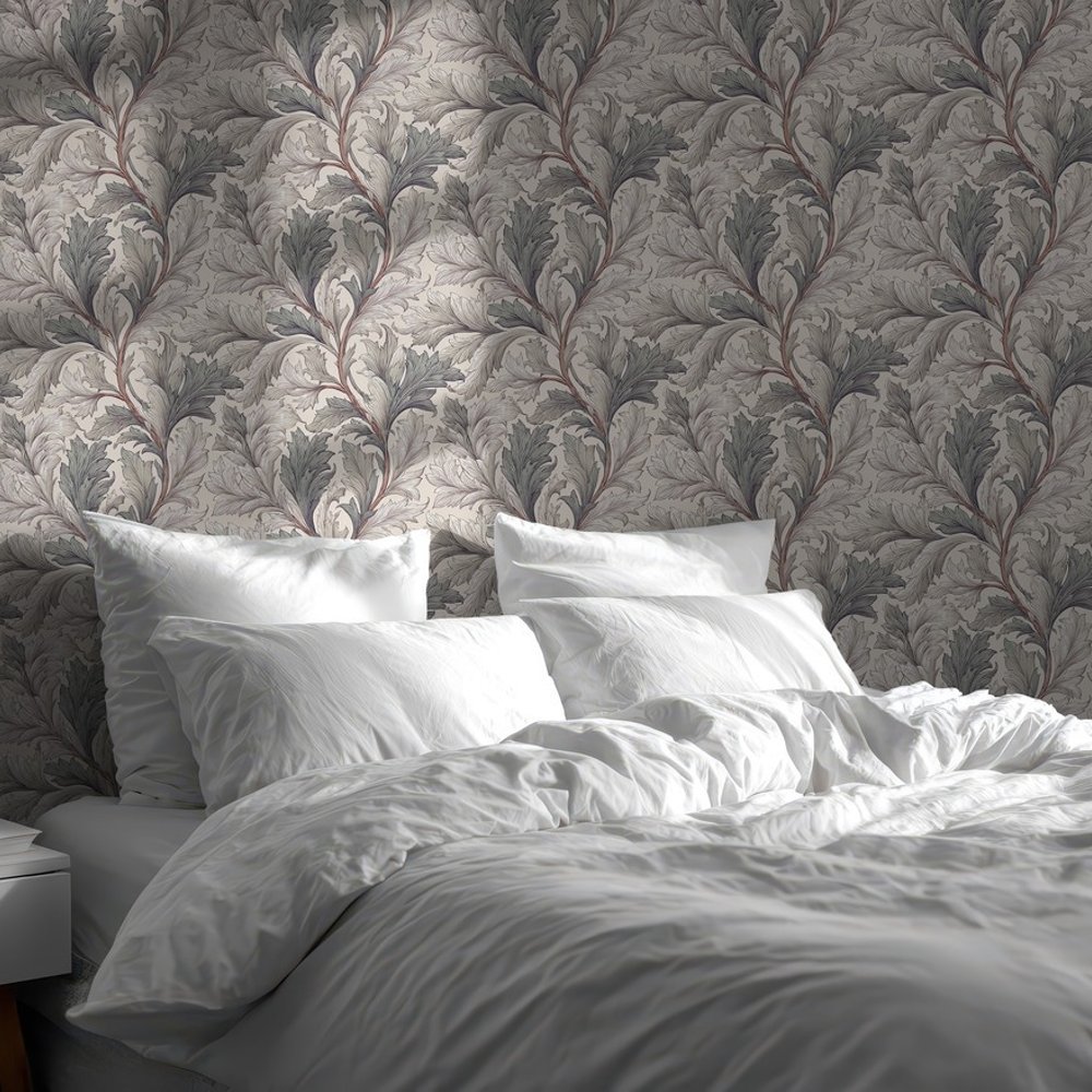 Gigi Grey - Papiers peints - Gris - Chambre - Feuille - Palette - Intissé