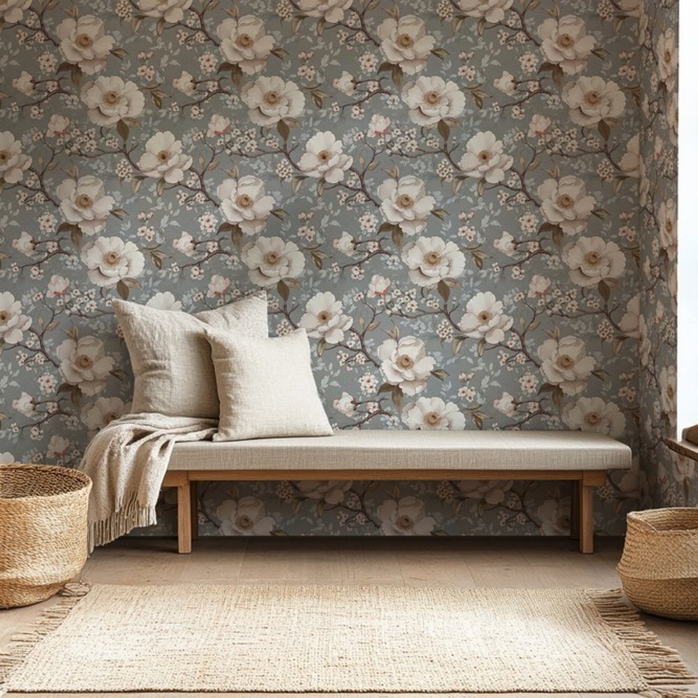 Asta Grey - Papiers peints - Gris - Entrée - Floral - Scandza - Intissé