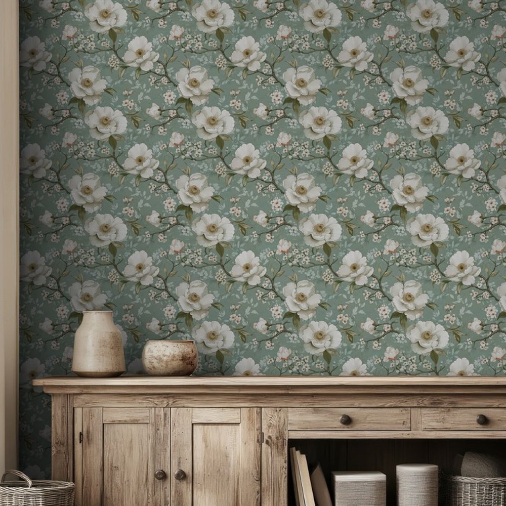 Asta Green - Papiers peints - Vert - Salon - Floral - Scandza - Intissé