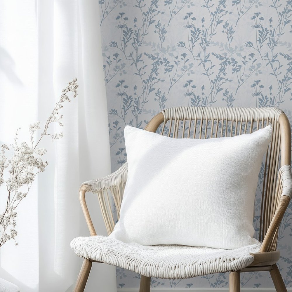 Bea Blue - Papiers peints - Bleu - Salon - Feuille - Scandza - Intissé