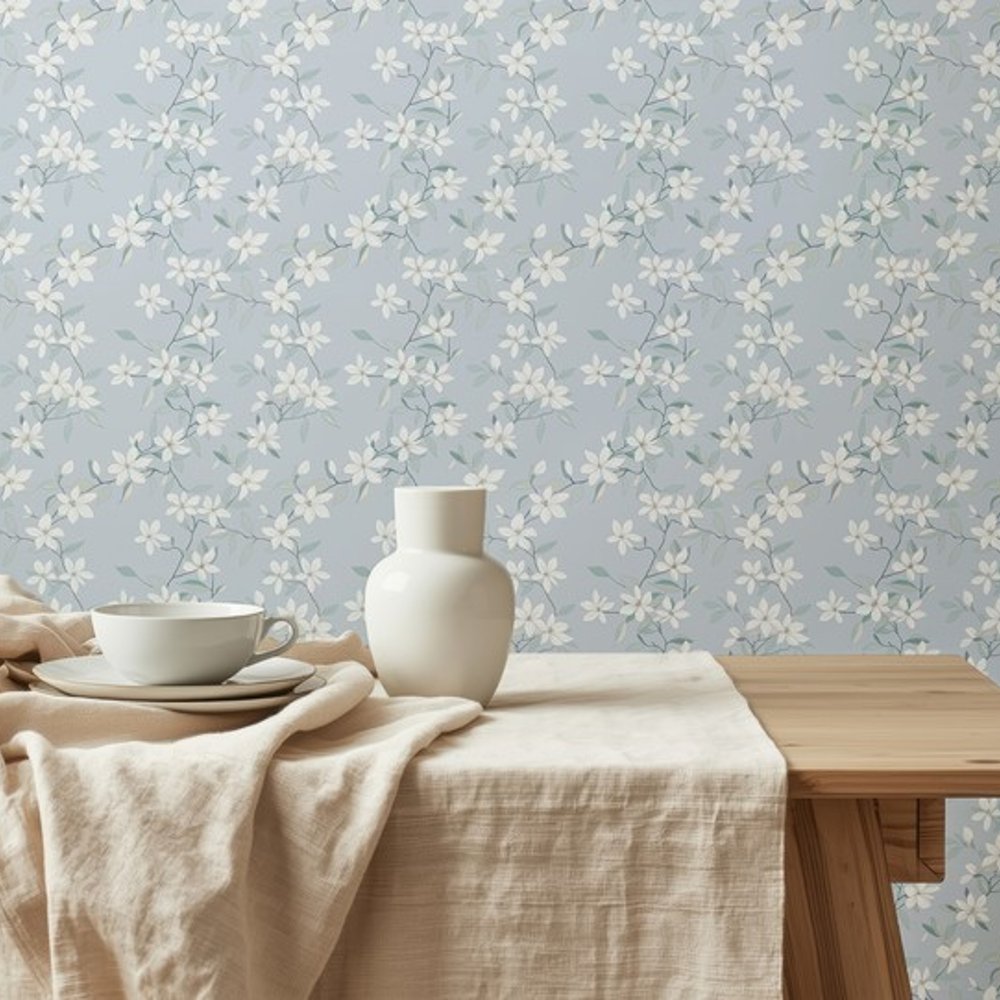 Ellie Blue - Papiers peints - Bleu - Cuisine - Floral - Scandza - Intissé