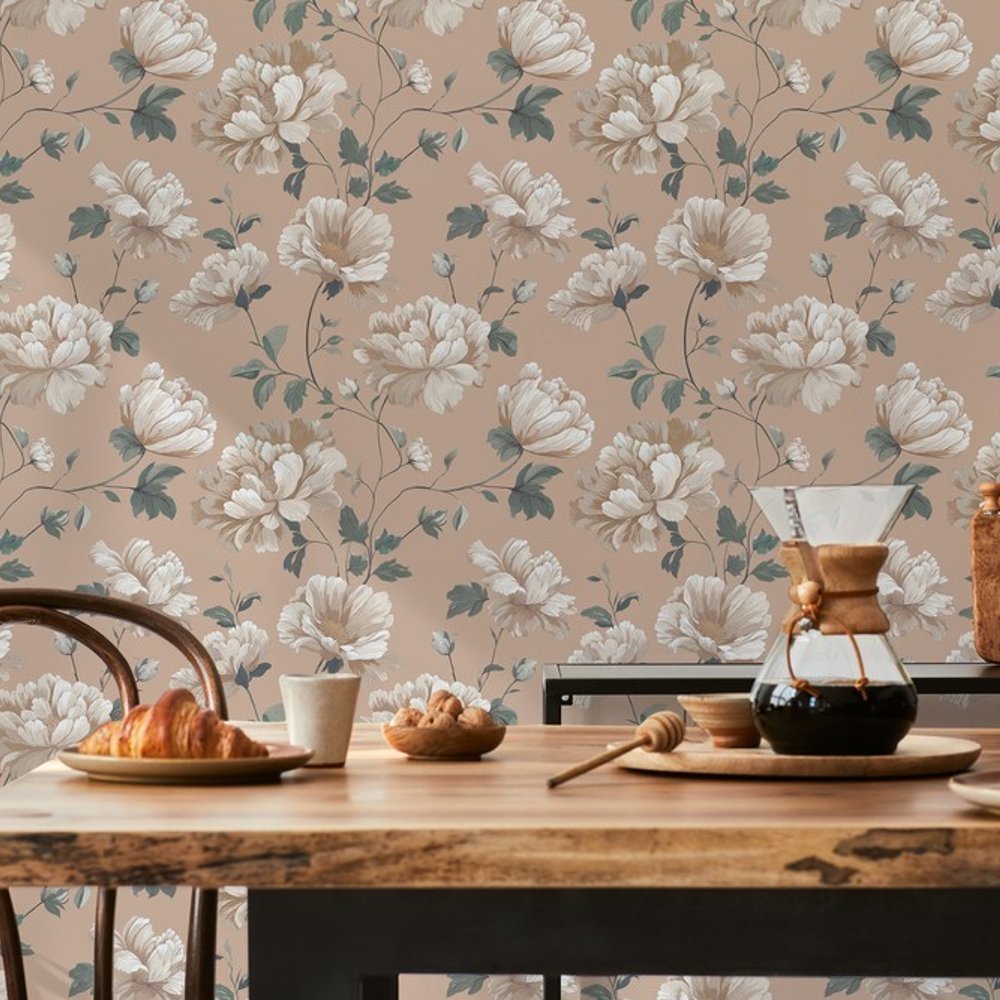 Denise Brown - Papiers peints - Marron - Salon - Floral - Scandza - Intissé