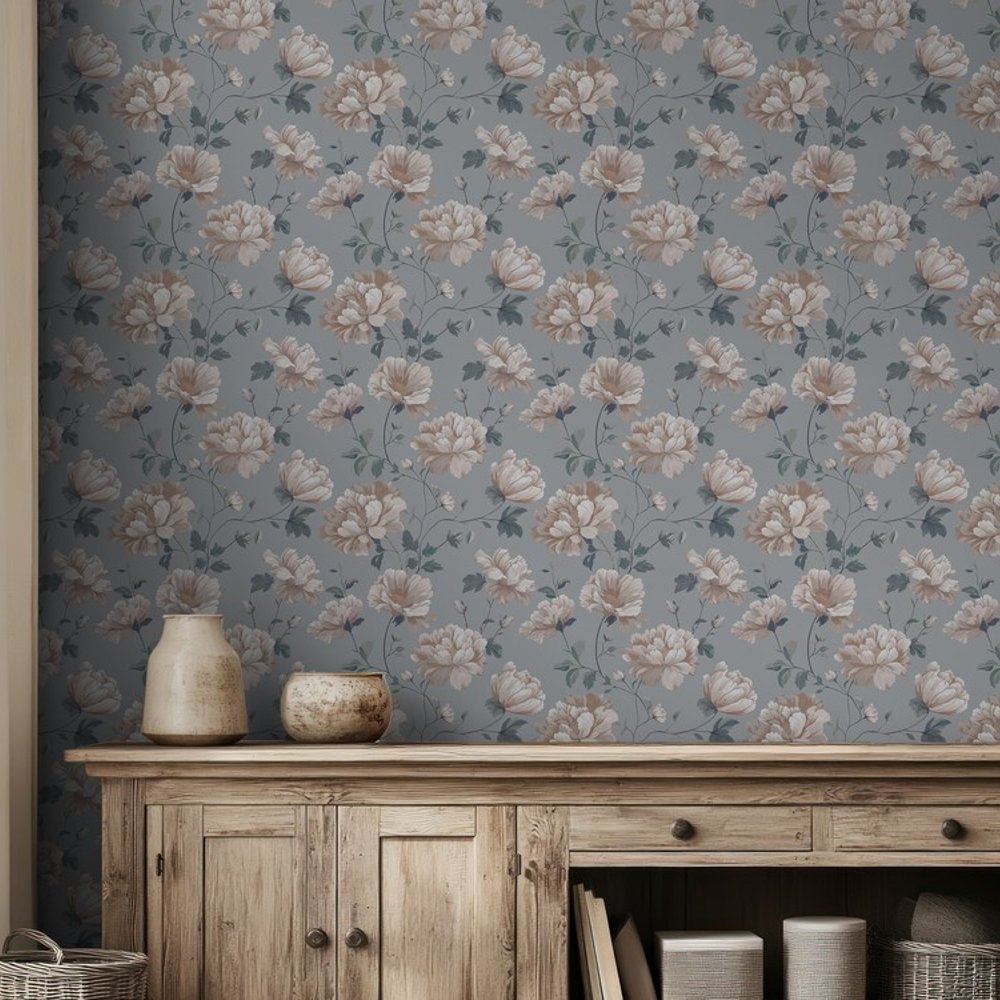 Denise Dark Grey - Papiers peints - Gris - Entrée - Floral - Scandza - Intissé