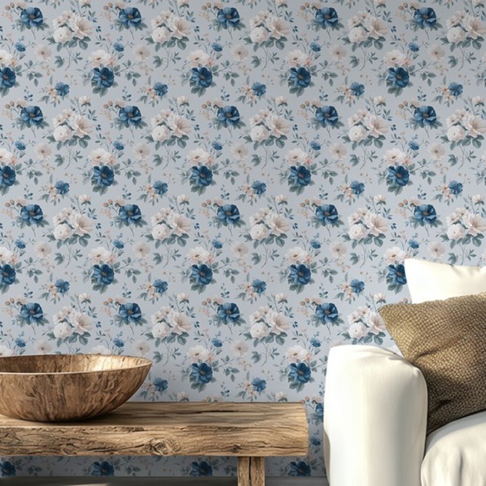 Anneli Blue - Papiers peints - Bleu - Salon - Floral - Scandza - Intissé