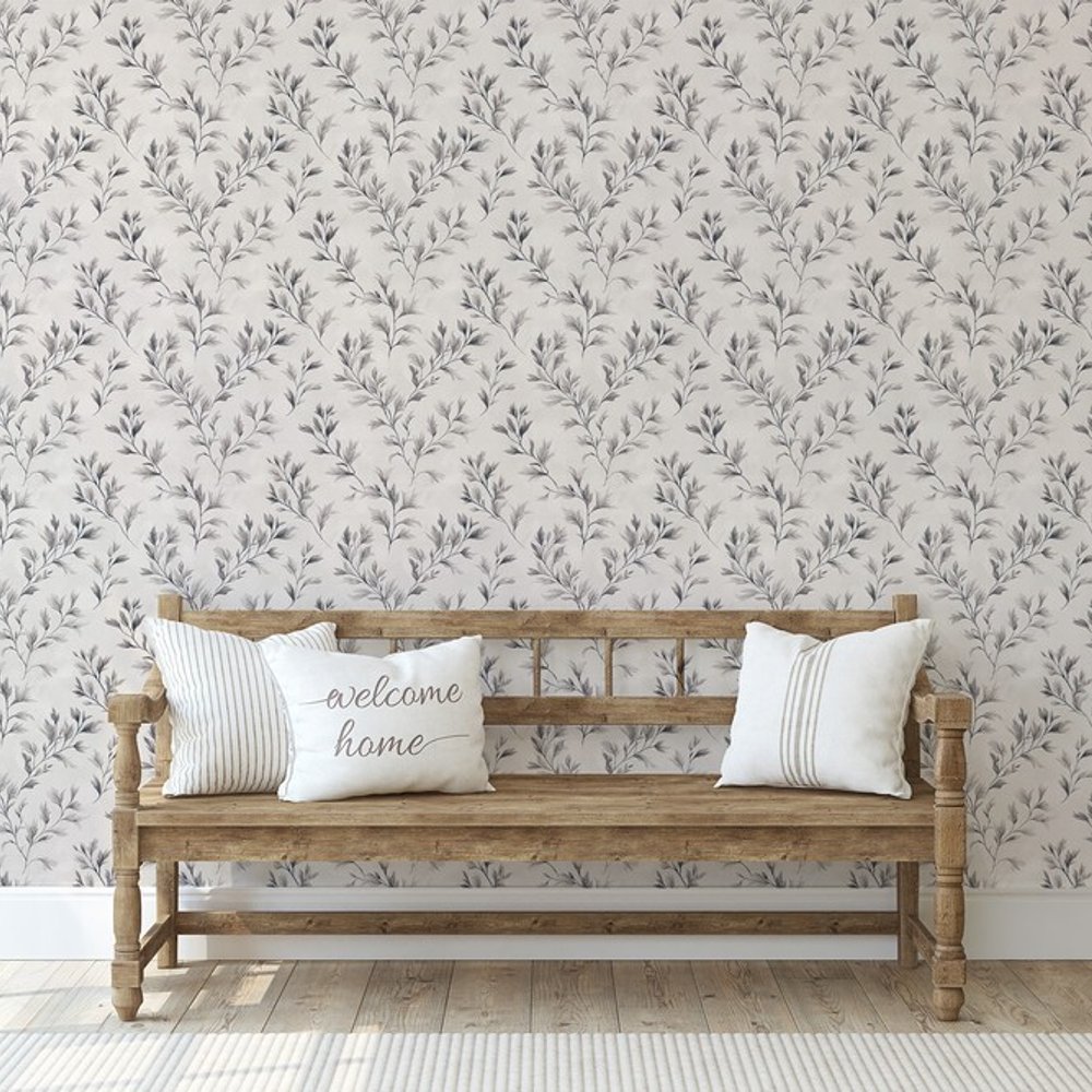 Jesper Grey - Papiers peints - Gris - Salon - Feuille - Scandza - Intissé