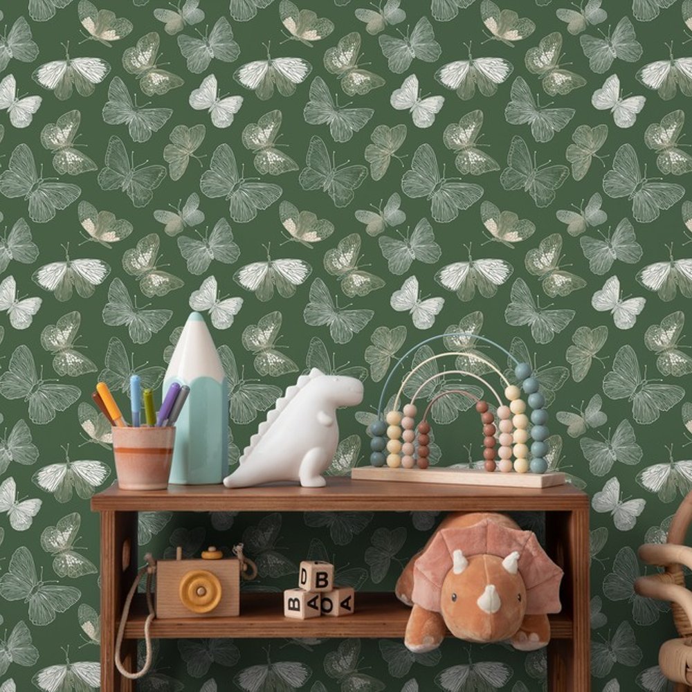 Anders Green - Tapet - Grøn - Børneværelse - Sommerfugle - Wallpassion Kids - Non-Woven