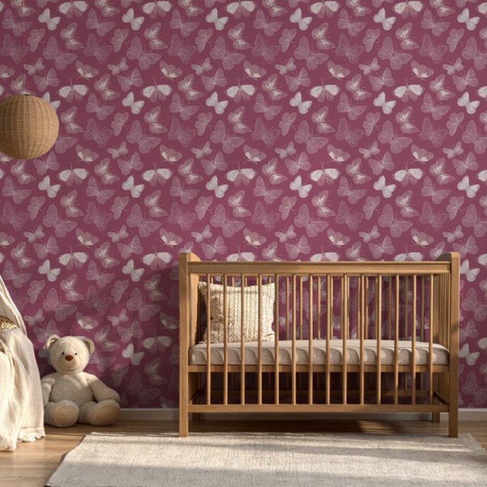 Anders Pink - Tapet - Lyserød - Børneværelse - Sommerfugle - Wallpassion Kids - Non-Woven