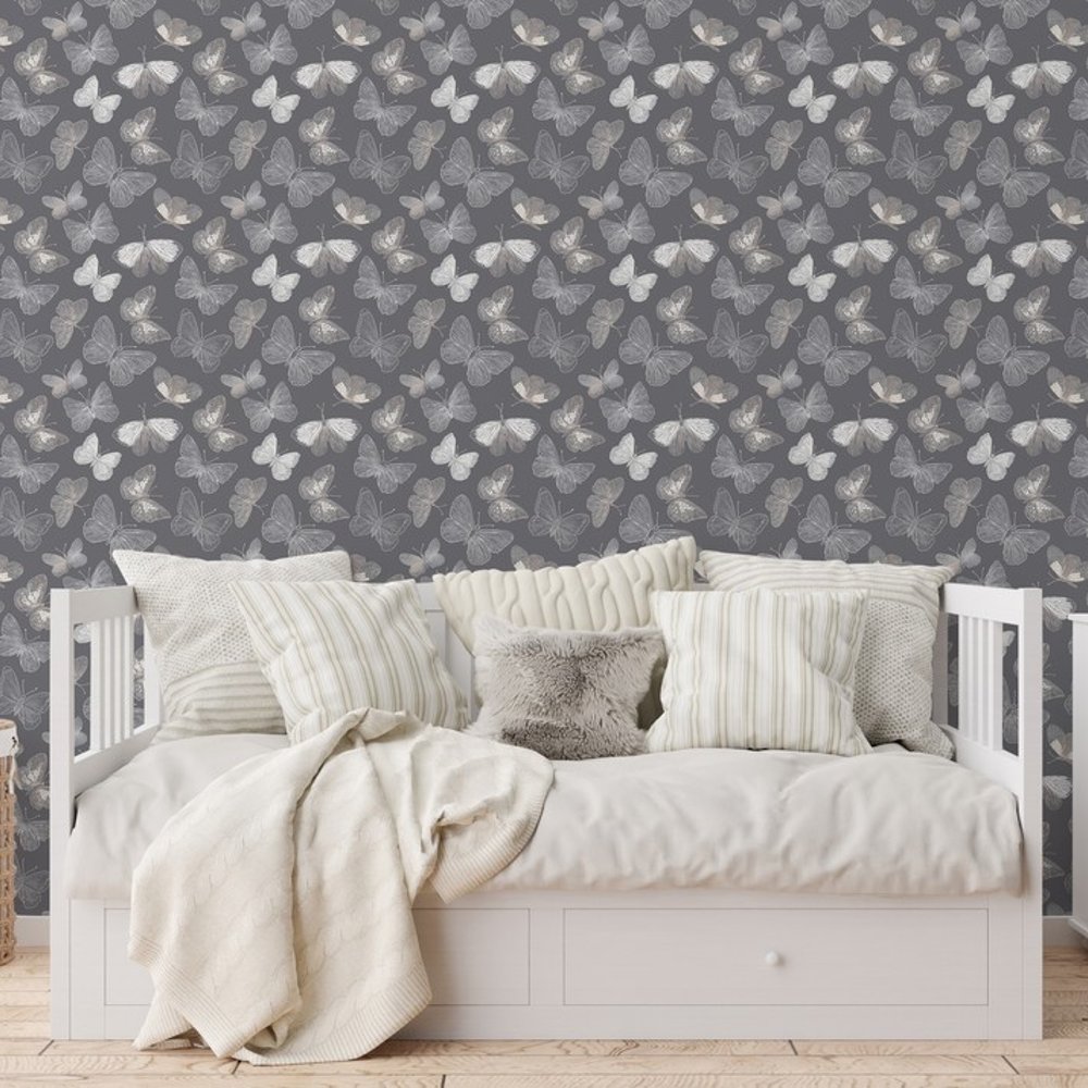 Anders Light Grey - Tapet - Grå - Børneværelse - Sommerfugle - Wallpassion Kids - Non-Woven