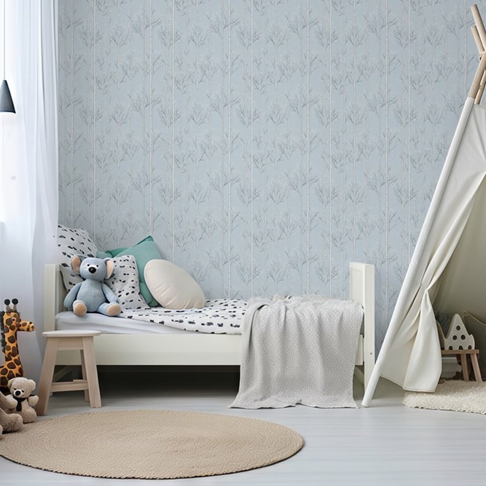 Benny Light Blue - Tapet - Blå - Børneværelse - Træ - Wallpassion Kids - Non-Woven